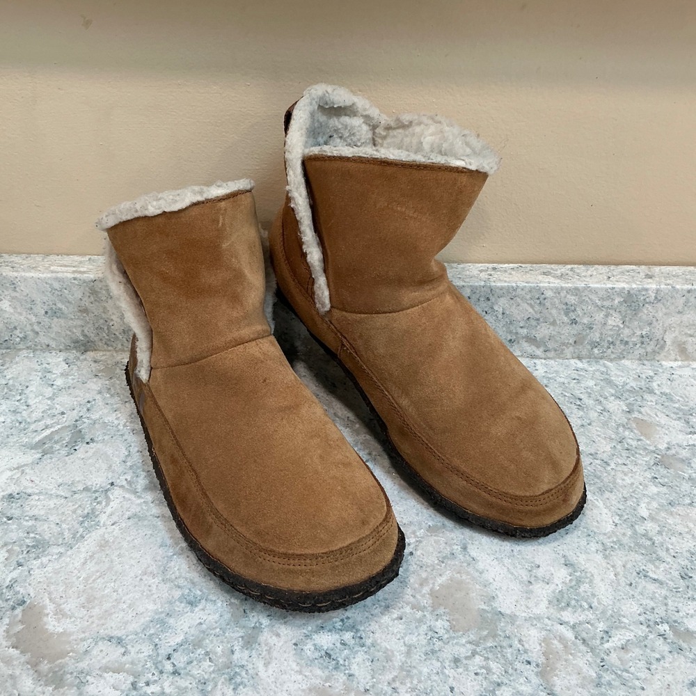 Sorel Bootie Nakiska‎ 8 Camel Brown Suede Faux Fur Lined Slippers NL3389-224